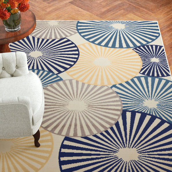 Beachcrest Home Parlex Power Loom Grey/Blue/Yellow Rug & Reviews